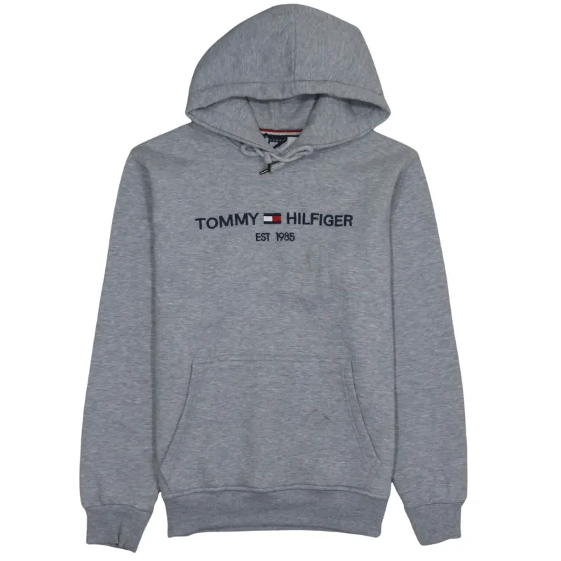 Tommy Hilfiger Grey Hoodie Men's Medium Embroidered Logo Drawstring Front Pocket Sweatshirt sold by Vintage Club