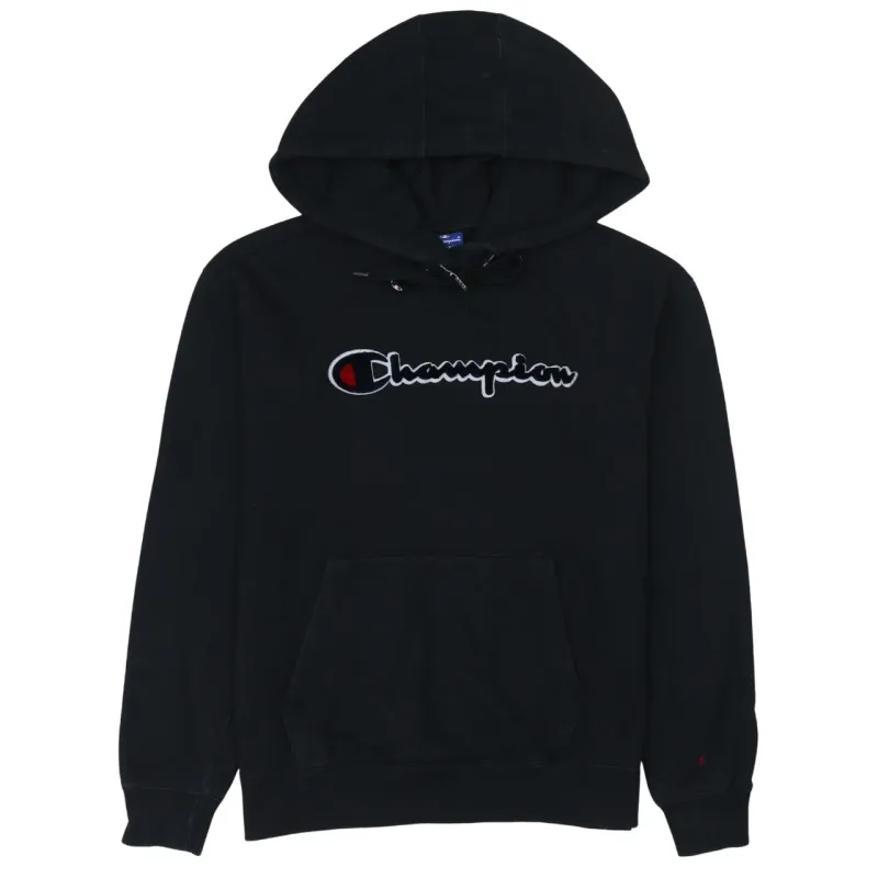 Champion Black Hoodie Men’s XSmall Embroidered Script Logo Front Pocket Pullover Sweatshirt sold by Vintage Club
