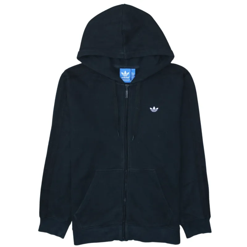 Adidas Black Full Zip Hoodie Men’s Medium Embroidered Trefoil Three Stripe Sleeves Sweatshirt sold by Vintage Club