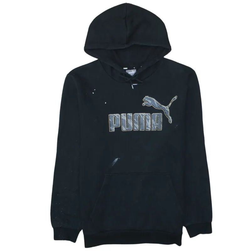 Puma Black Hoodie Men's Medium Printed Big Logo Front Pocket Pullover Sweatshirt made by Puma