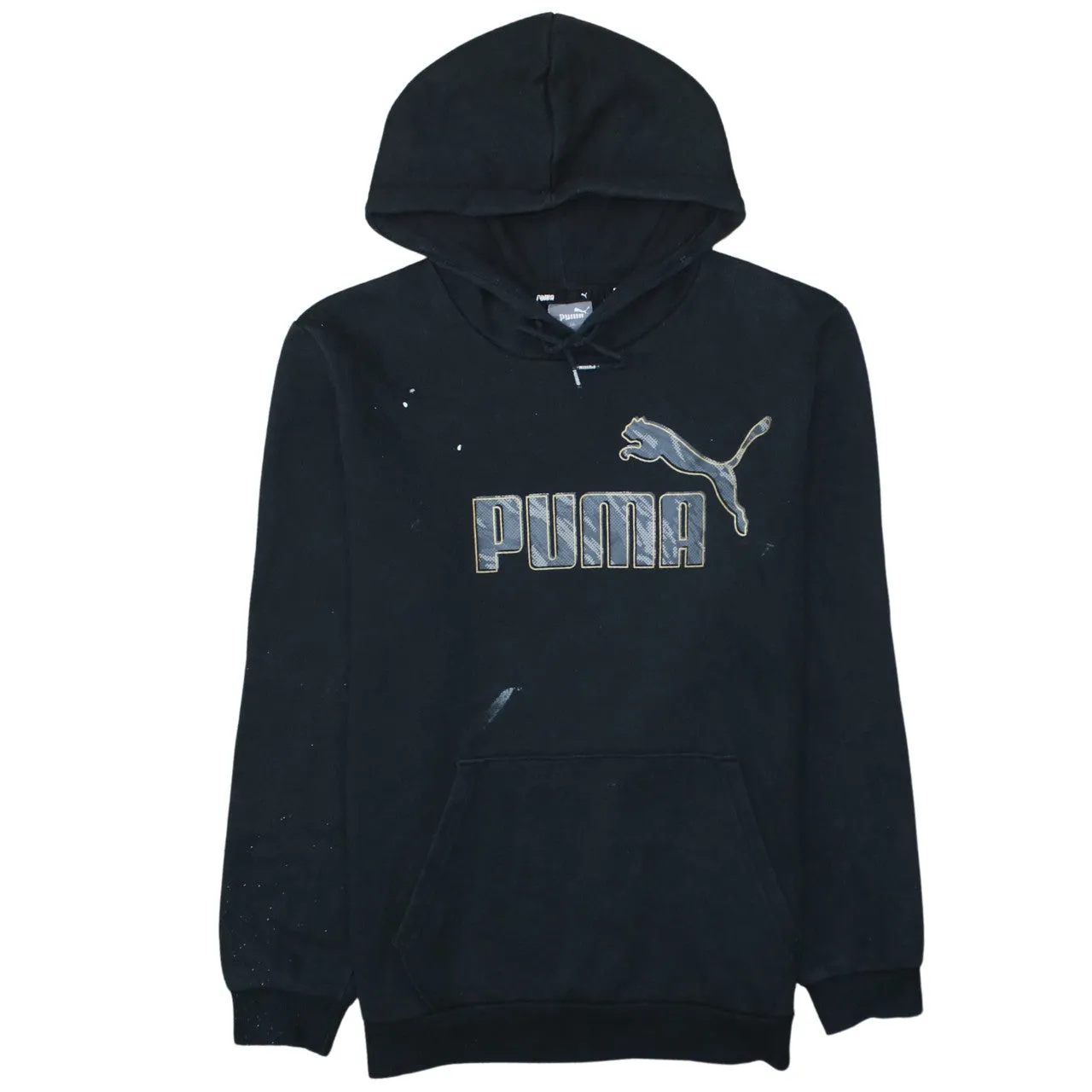Puma Black Hoodie Men's Medium Printed Big Logo Front Pocket Pullover Sweatshirt sold by Vintage Club