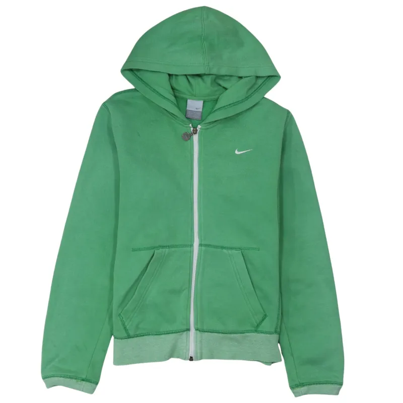 Nike Green Zip Hoodie Women’s Medium Small Swoosh Logo Split Hem Sweatshirt Top made by Nike