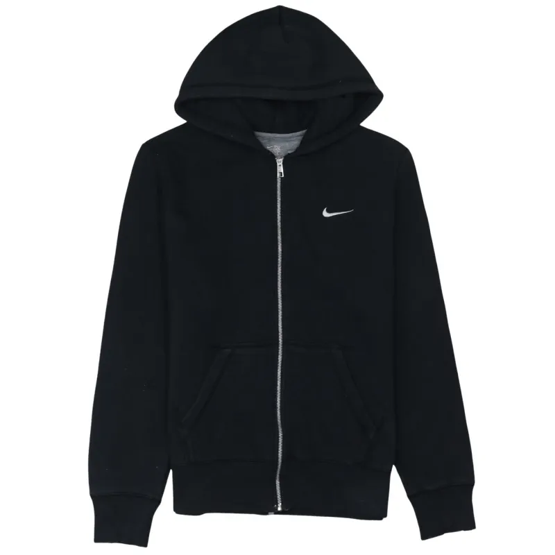 Nike Black Full Zip Hoodie Women’s Large Embroidered Swoosh Split Pocket Sweatshirt sold by Vintage Club