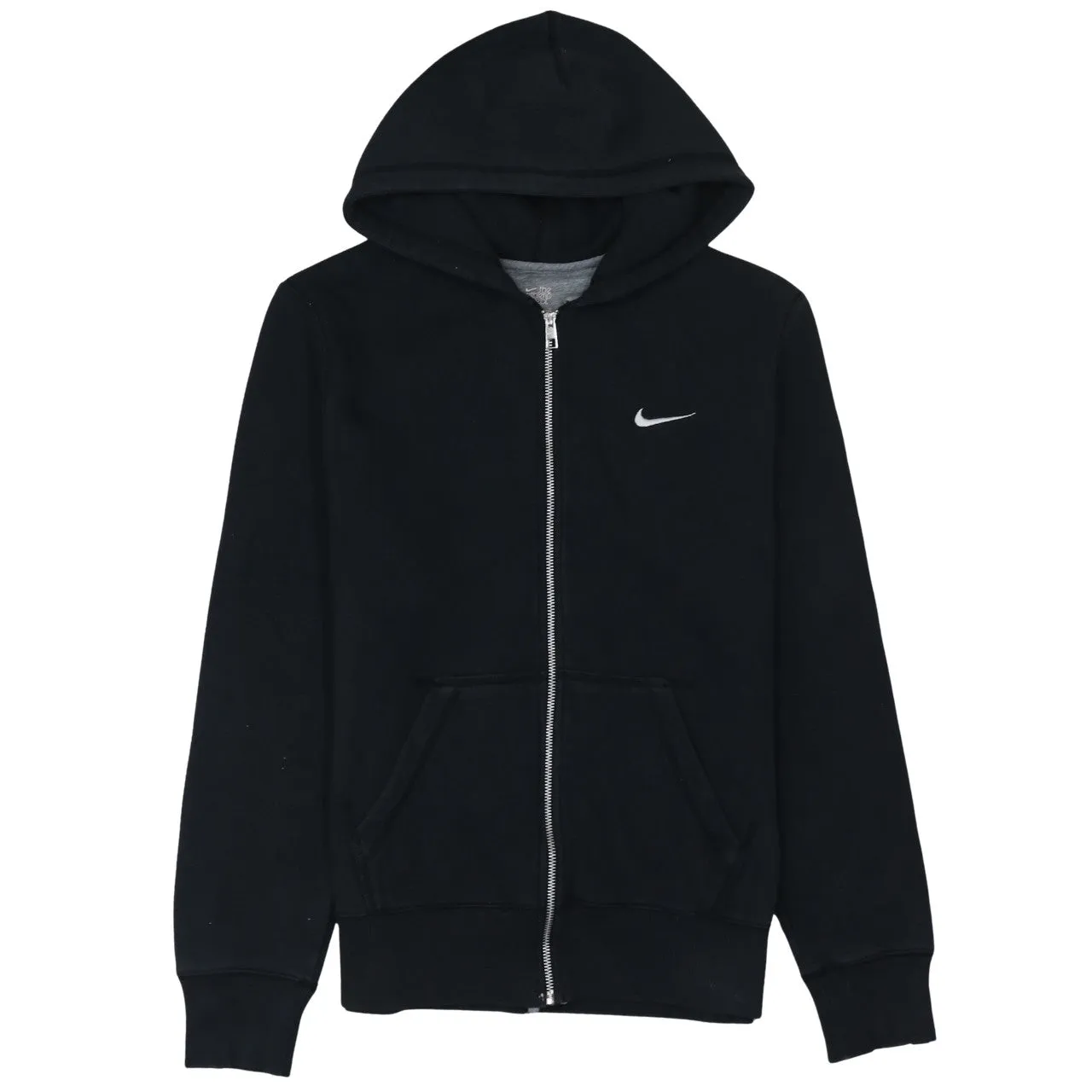 Nike Black Full Zip Hoodie Women’s Large Embroidered Swoosh Split Pocket Sweatshirt sold by Vintage Club