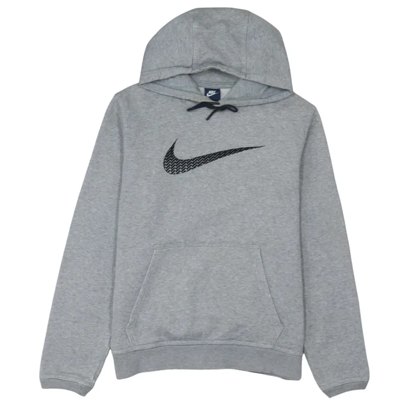 Nike Grey Hoodie Men's Medium Printed Swoosh Logo Drawstring Hood Front Pocket Sweatshirt sold by Vintage Club