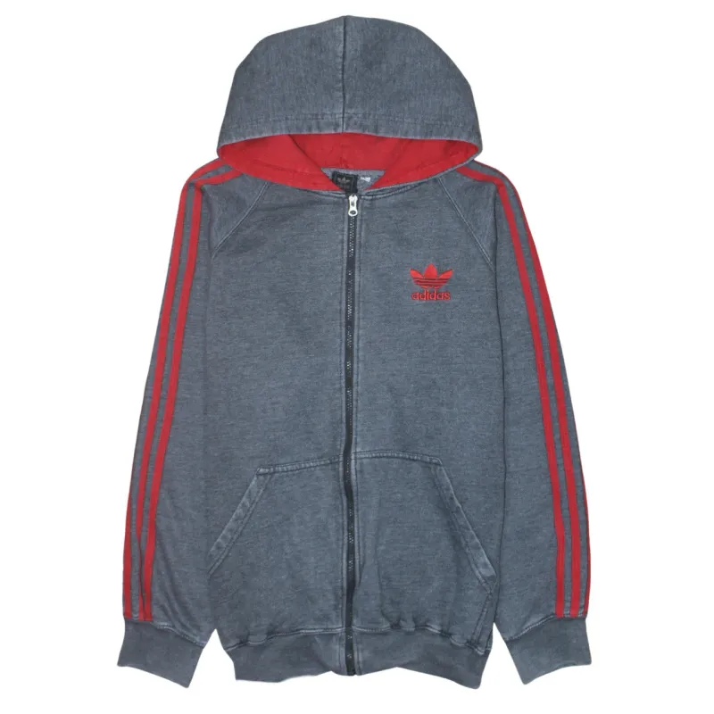 Adidas Charcoal Grey Hoodie Women’s Large Trefoil Embroidered Logo Three Stripe Zip Sweatshirt sold by Vintage Club