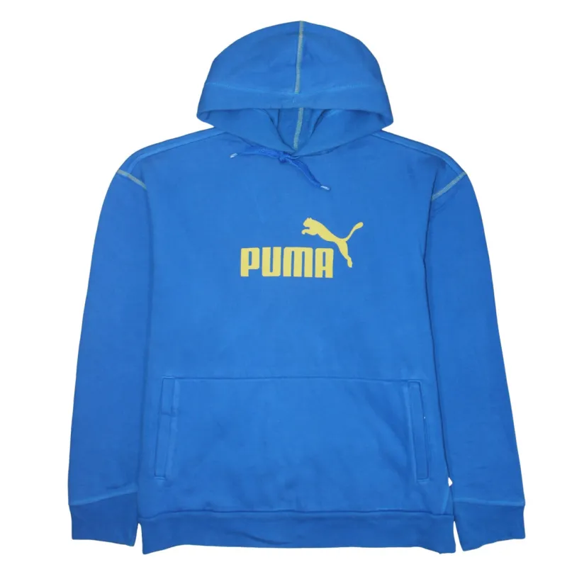 Puma Blue Hoodie Men's Large Printed Logo Front Pocket Pullover Sweatshirt sold by Vintage Club