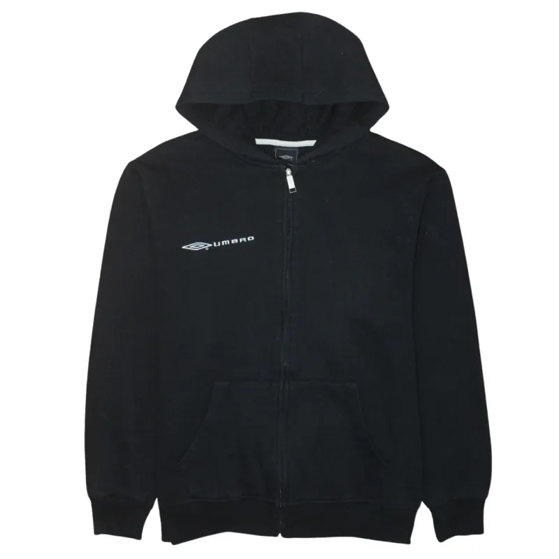 Umbro Black Zip Hoodie Women’s Large Printed Chest Logo Split Pocket Sweatshirt Top sold by Vintage Club