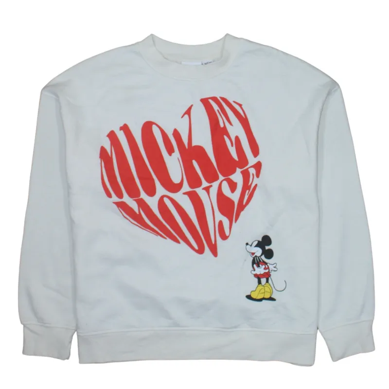 Disney White Mickey Mouse Sweatshirt Women’s Medium Printed Heart Graphic Pullover Top sold by Vintage Club