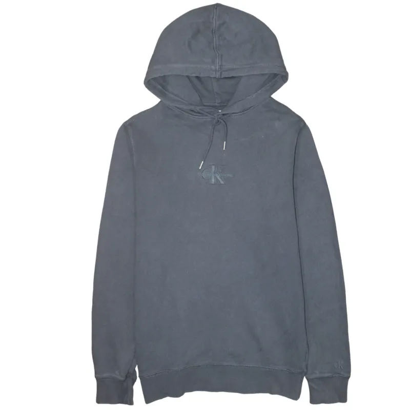 Calvin Klein Charcoal Grey Hoodie Men's Small Embroidered Chest Logo Drawstring Pullover Sweatshirt sold by Vintage Club