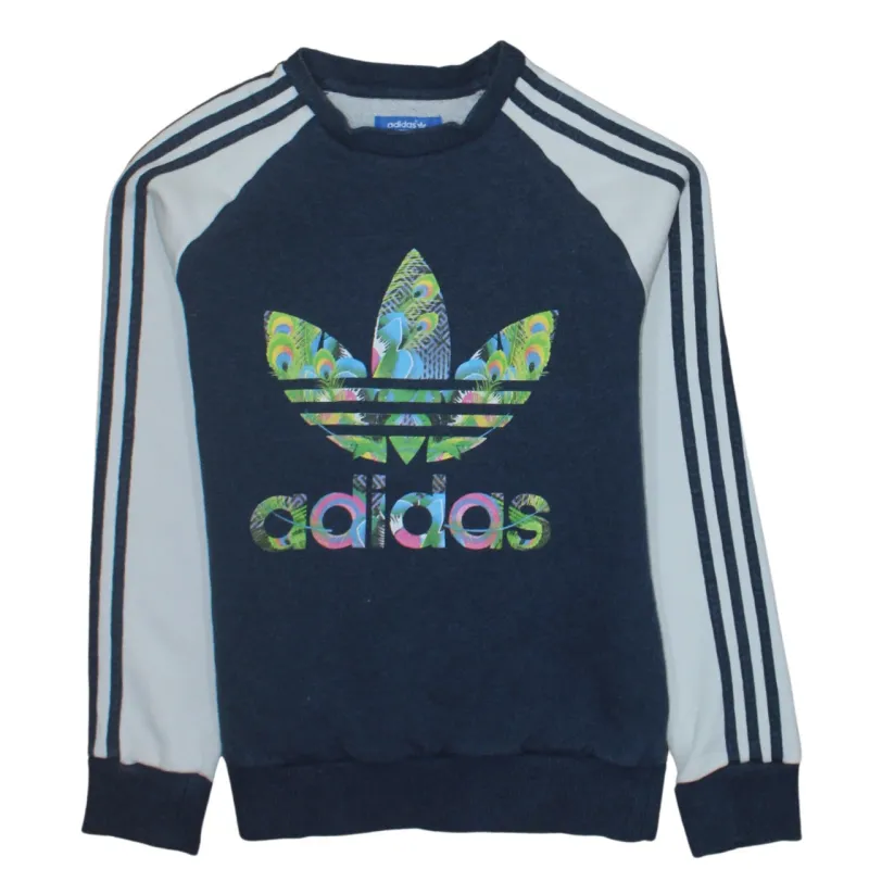 Adidas Navy Blue Sweatshirt Men's XSmall Printed Trefoil Logo Three Stripe Sleeves Pullover Top made by Adidas