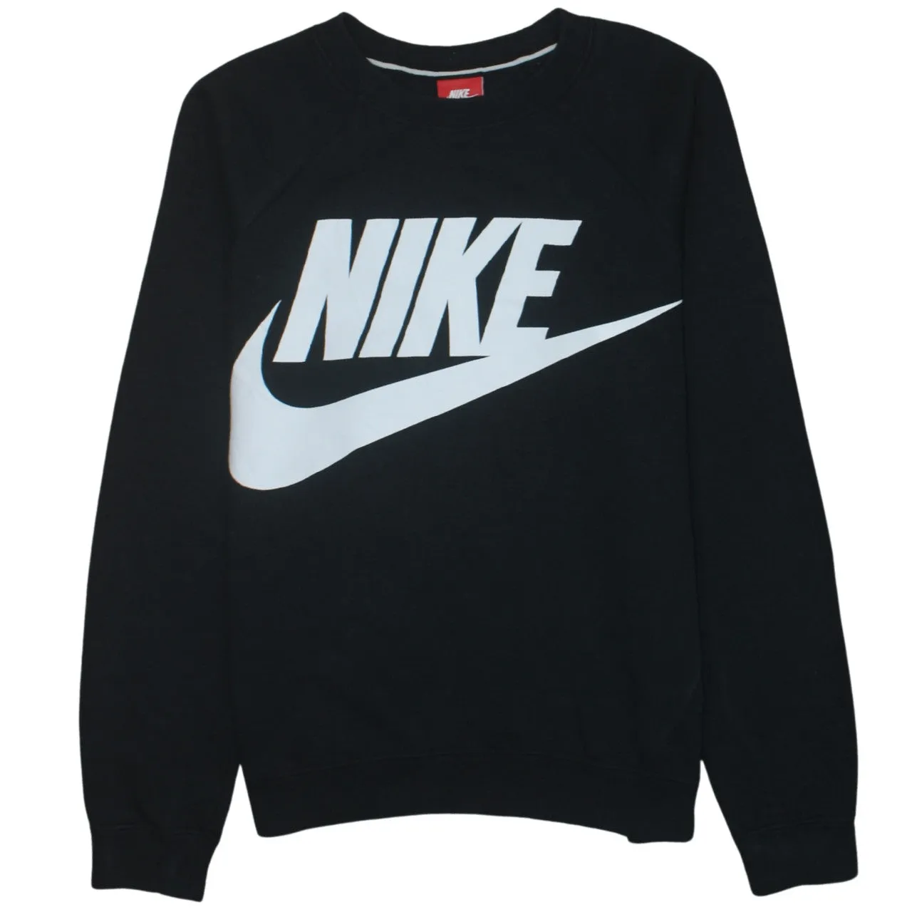 Nike Black Sweatshirt Men's Small Printed Big Logo Crewneck Pullover Fleece Top sold by Vintage Club