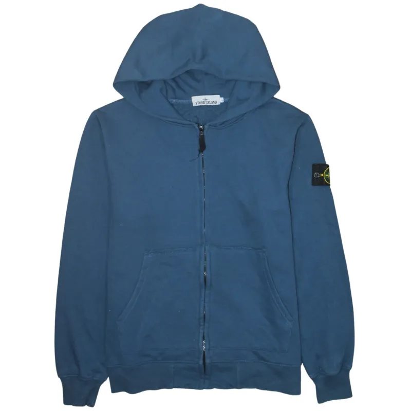 Stone Island Blue Zip Hoodie Women's Large Badge Logo Split Pockets Casual Sweatshirt sold by Vintage Club