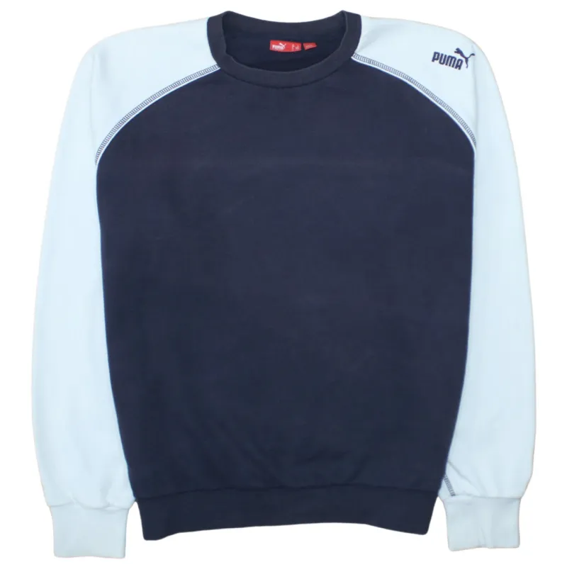 Puma Navy Blue Crewneck Sweatshirt Men’s Large Embroidered Shoulder Logo Raglan Pullover Fleece Top sold by Vintage Club