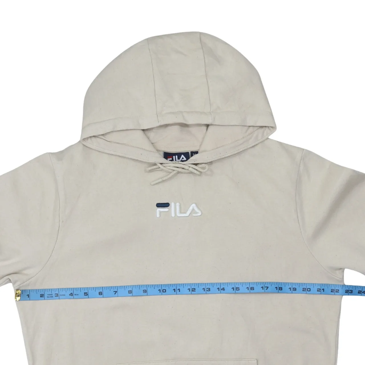 Fila Beige Cream Hoodie Men's Medium Embroidered Chest Logo Front Pocket Pullover Sweatshirt sold by Vintage Club product image thumbnail 5