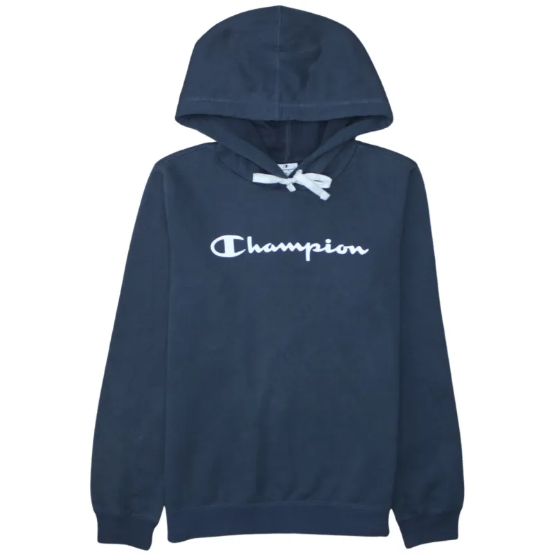 Champion Navy Blue Hoodie Women's Large Printed Chest Logo Pullover Sweatshirt Top sold by Vintage Club