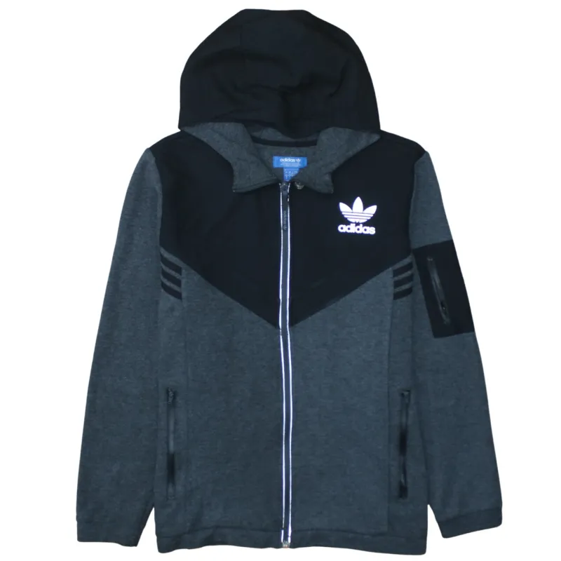 Adidas Dark Grey Black Hoodie Women’s Large Full Zip Trefoil Printed Logo Pockets Jacket sold by Vintage Club