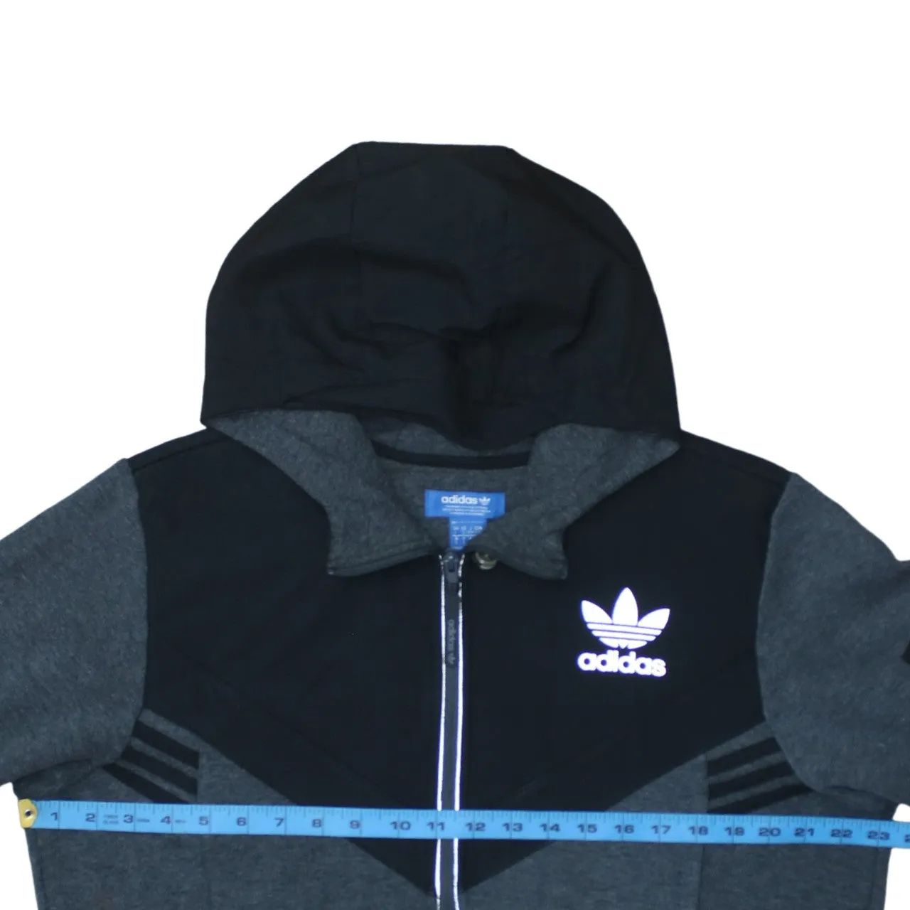 Adidas Dark Grey Black Hoodie Women’s Large Full Zip Trefoil Printed Logo Pockets Jacket sold by Vintage Club product image thumbnail 5