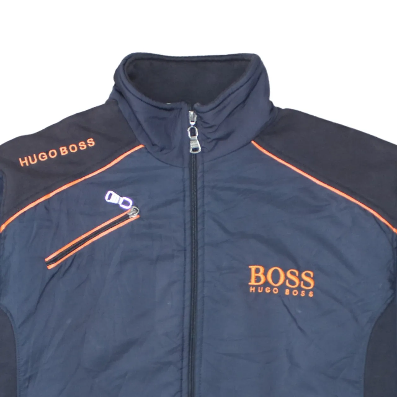 HUGO BOSS Navy Blue Jacket Women's 3XL Embroidered Logos Zip Pockets Fleece Lined Track Top sold by Vintage Club product image thumbnail 3