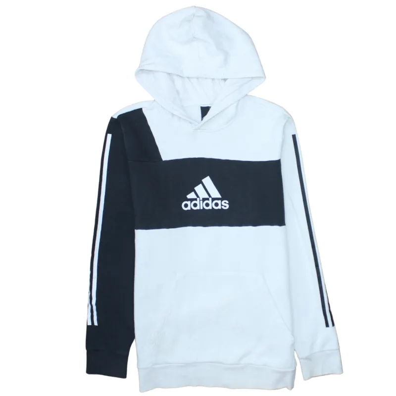 Adidas White Black Hoodie Women’s Large Embroidered Logo Three Stripe Sleeves Pullover Sweatshirt sold by Vintage Club