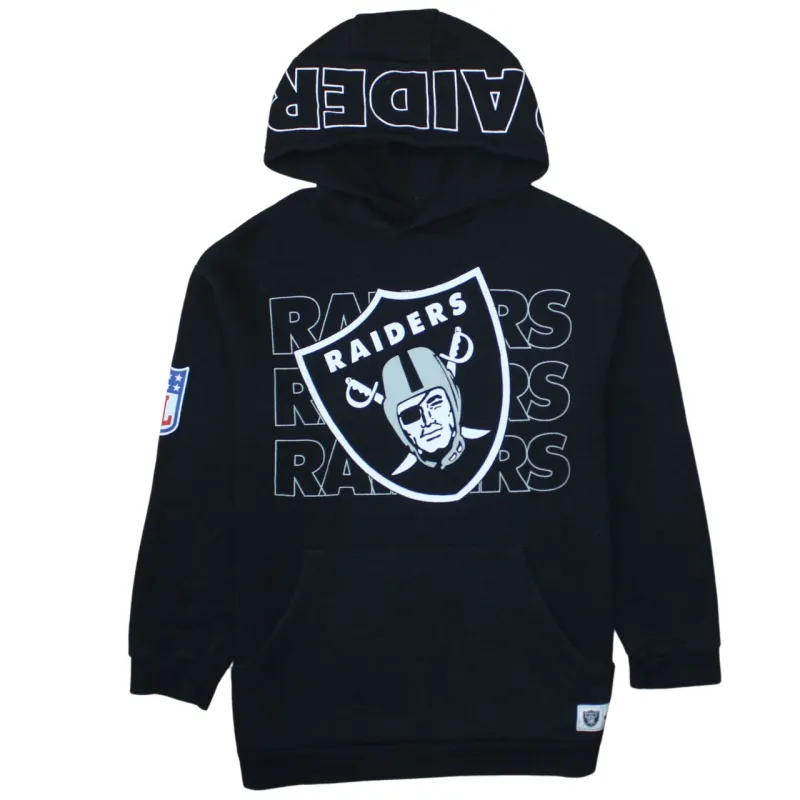 NFL Black Raiders Hoodie Women's Medium Printed Logo Sleeve Patch Pullover Sweatshirt sold by Vintage Club