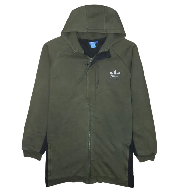 Adidas Khaki Green Full Zip Hoodie Women’s XLarge Trefoil Logo Longline Fleece Jacket sold by Vintage Club