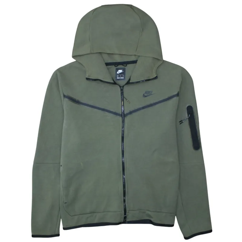 Nike Khaki Green Hoodie Men’s XLarge Full Zip Arm Pocket Printed Swoosh Sweatshirt sold by Vintage Club