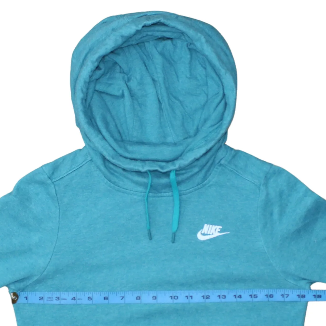 Nike Teal Blue Hoodie Men's XSmall Printed Swoosh Logo Drawstring Pullover Sweatshirt sold by Vintage Club product image thumbnail 5
