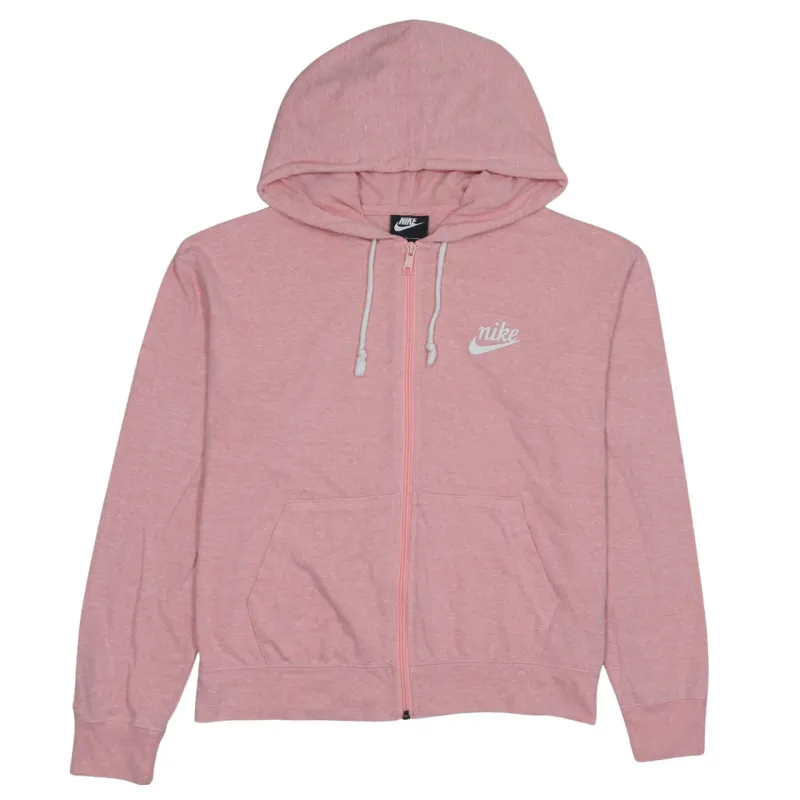 Nike Pink Full Zip Hoodie Women's Medium Printed Chest Logo Split Pocket Sweatshirt made by Nike