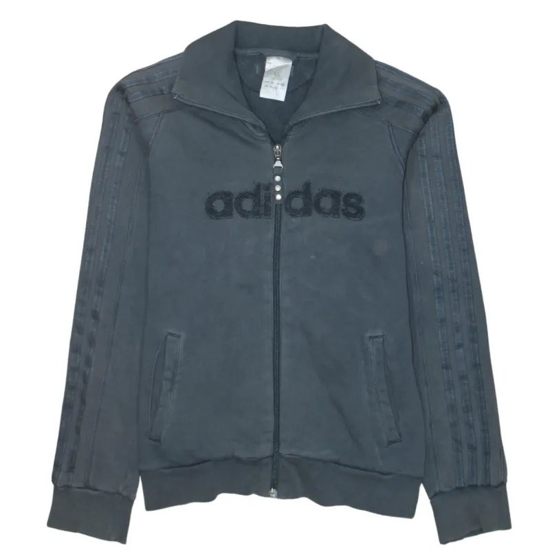 Adidas Dark Grey Track Jacket Women’s Small Full Zip Fuzzy Logo Three Stripe Top sold by Vintage Club