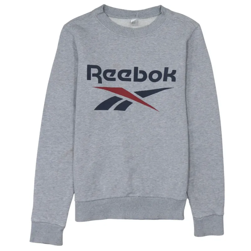 Reebok Grey Sweatshirt Men's XSmall Printed Big Logo Crewneck Pullover Fleece Top sold by Vintage Club