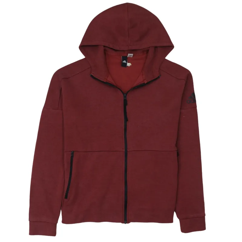 Adidas Burgundy Red Full Zip Hoodie Men's Small Sleeve Logo Zip Pockets Casual Sweatshirt made by Adidas