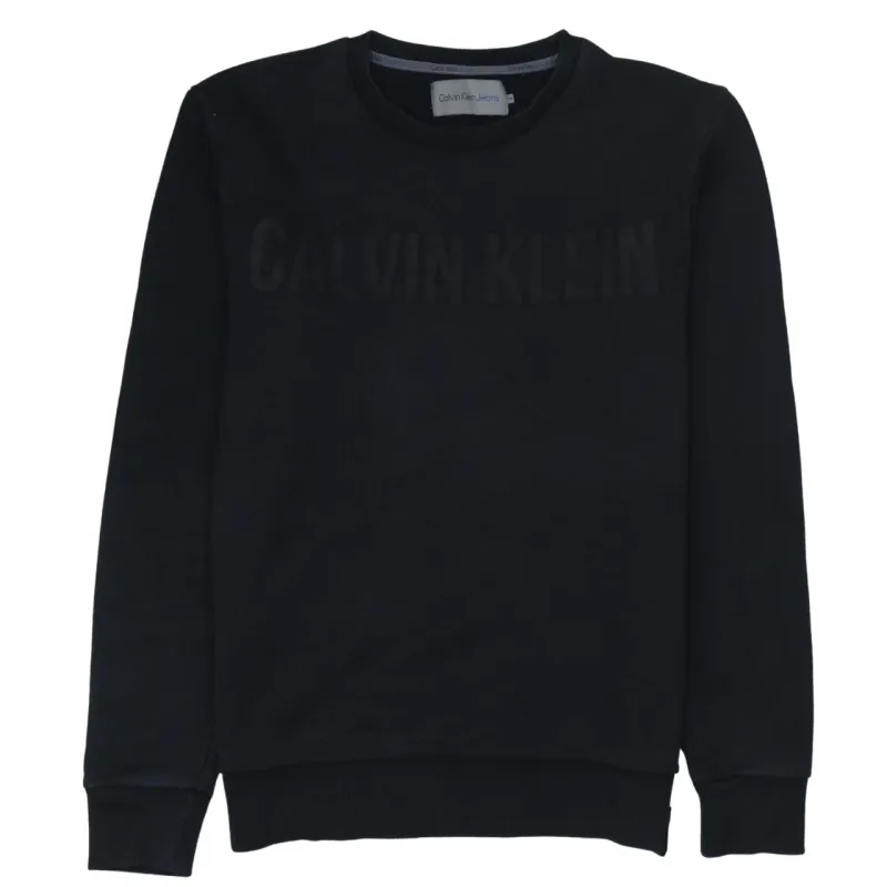 Calvin Klein Black Sweatshirt Men's Medium Tonal Logo Crewneck Pullover Fleece Top made by Calvin Klein