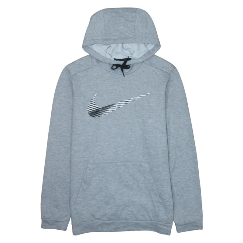 Nike Grey Hoodie Women’s Medium Printed Swoosh Logo Drawstring Hood Front Pocket Sweatshirt sold by Vintage Club