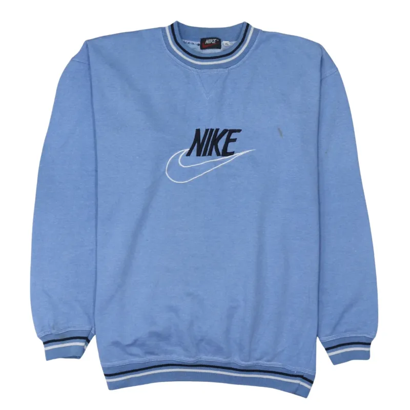 Nike Light Blue Sweatshirt Women's XLarge Embroidered Spellout Logo Ribbed Trim Pullover Jumper made by Nike