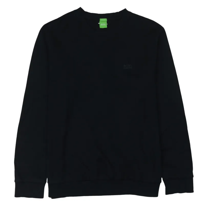 HUGO BOSS Black Sweatshirt Women's XLarge Subtle Embroidered Chest Logo Crewneck Pullover sold by Vintage Club