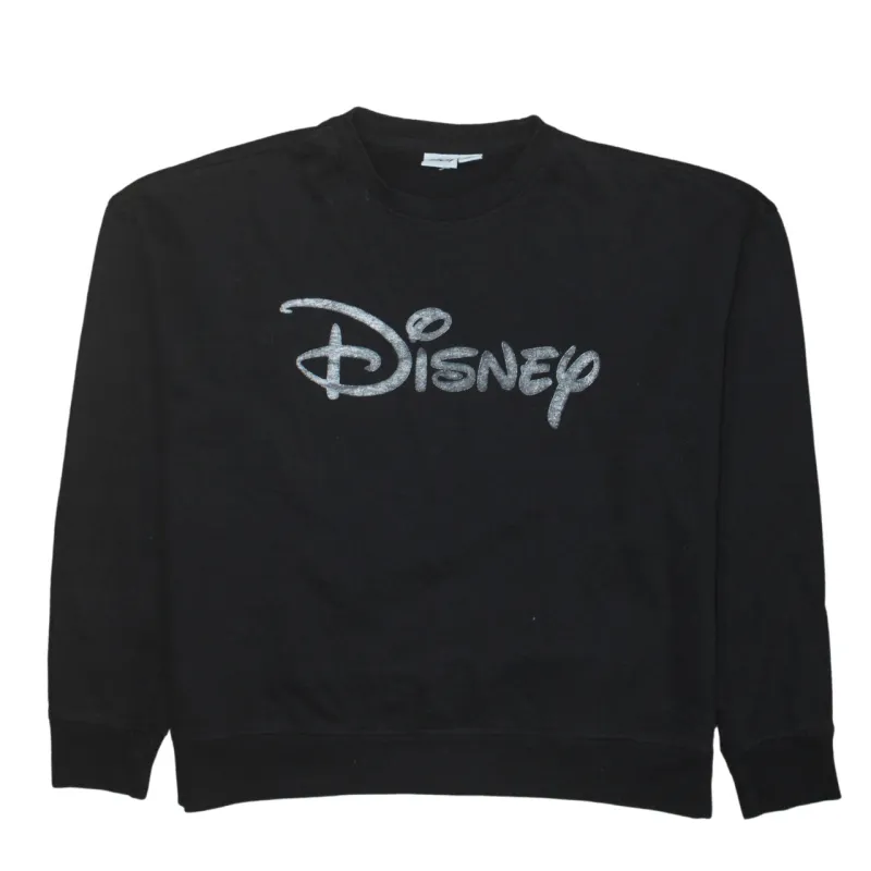 Disney Black Sweatshirt Women's Small Printed Logo Crewneck Pullover Jumper Top sold by Vintage Club