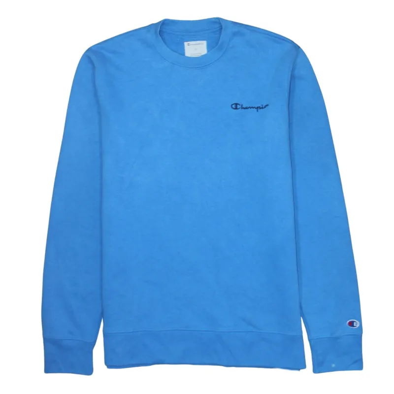 Champion Blue Sweatshirt Men's Medium Embroidered Chest Logo Cuff Badge Crewneck Pullover sold by Vintage Club