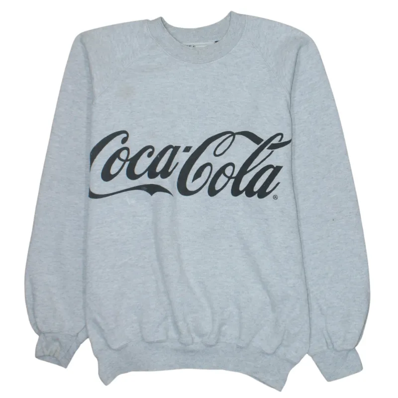 Coca Cola Grey Sweatshirt Men's Medium Printed Logo Crewneck Pullover Fleece Top sold by Vintage Club