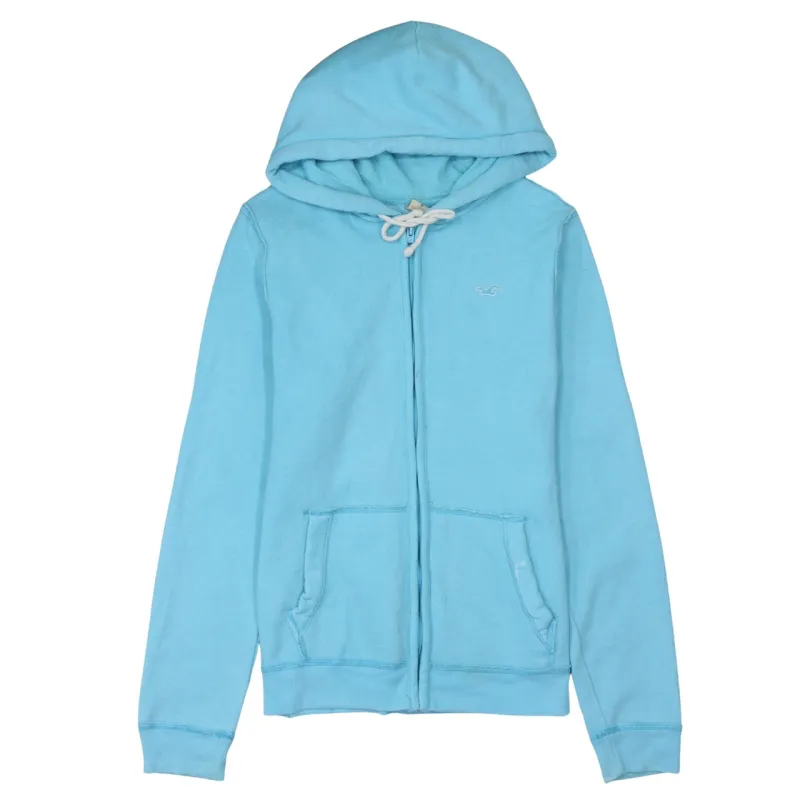 Hollister Light Blue Zip Hoodie Women's Medium Embroidered Logo Front Pockets Casual Sweatshirt sold by Vintage Club