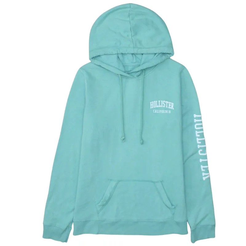 Hollister Aqua Green Hoodie Women’s Large Printed Logo Sleeve Front Pocket Pullover Sweatshirt sold by Vintage Club