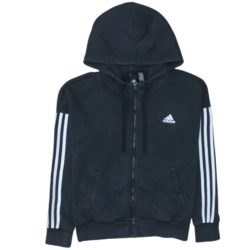 Adidas Black Full Zip Hoodie Women’s Medium Embroidered Logo Three Stripe Sleeves Top sold by Vintage Club