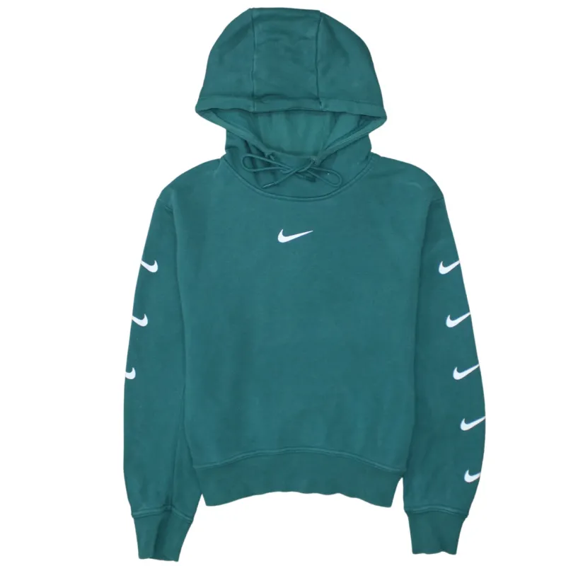 Nike Teal Green Hoodie Men’s Small Printed Swoosh Logo Sleeves Pullover Sweatshirt made by Nike