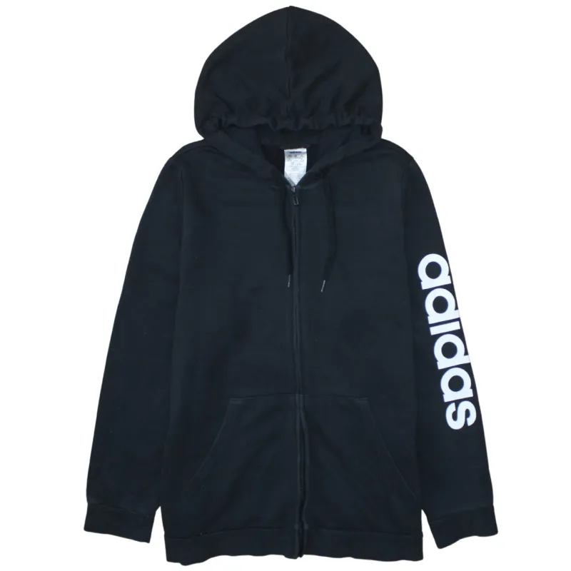 Adidas Black Zip Hoodie Women's XXLarge Sleeve Logo Drawstring Hood Fleece Sweatshirt sold by Vintage Club