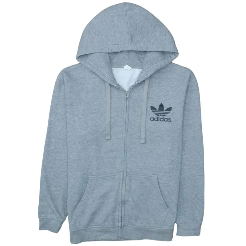Adidas Grey Zip Hoodie Men's Medium Printed Trefoil Logo Split Pocket Fleece Sweatshirt sold by Vintage Club