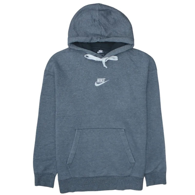 Nike Blue Grey Hoodie Men's Medium Embroidered Swoosh Logo Front Pocket Pullover Sweatshirt made by Nike