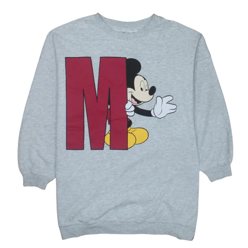 Disney Grey Sweatshirt Men's Large Printed Mickey Graphic Crewneck Pullover Jumper sold by Vintage Club