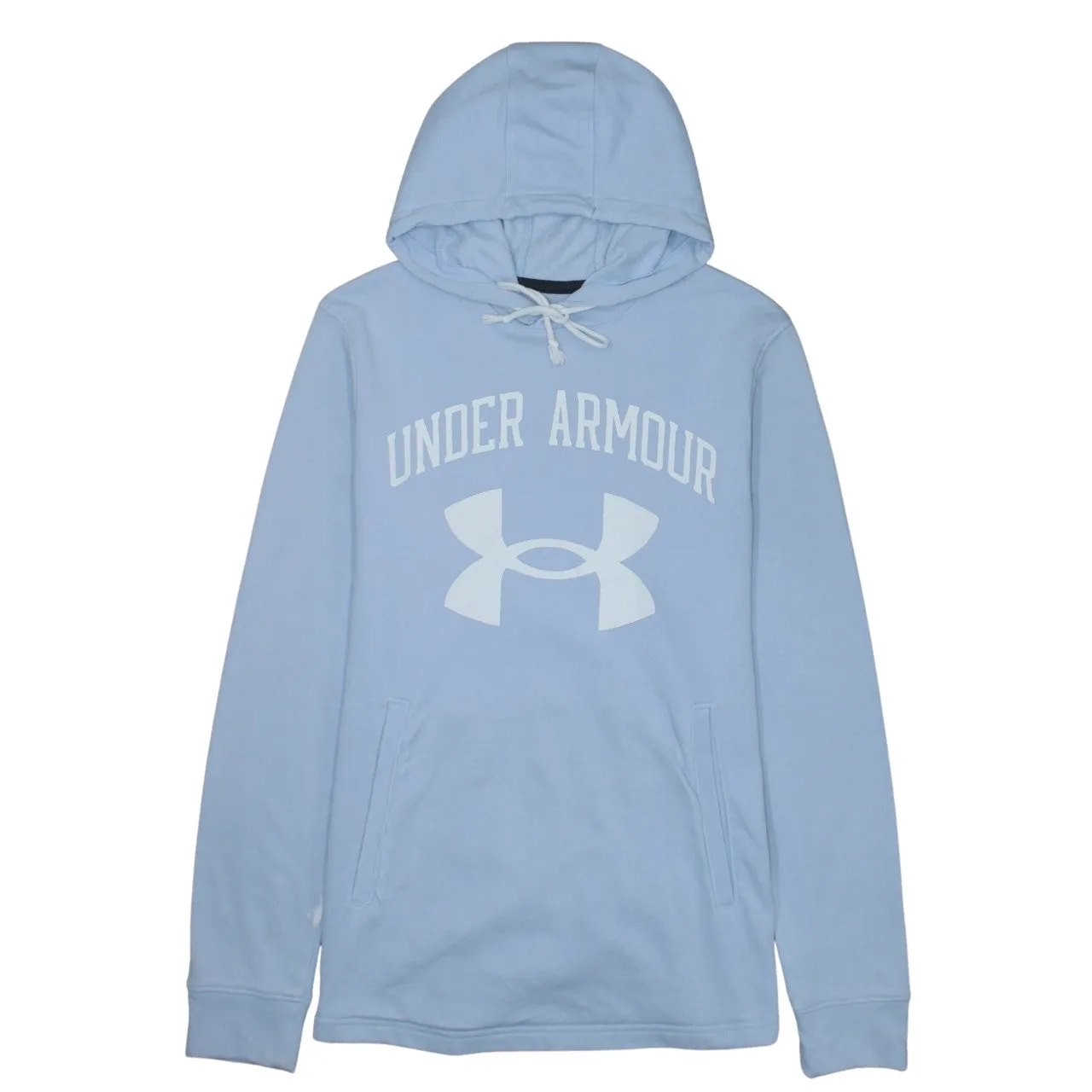 Under Armour Light Blue Hoodie Women’s Medium Printed Logo Front Pouch Pullover Sweatshirt sold by Vintage Club