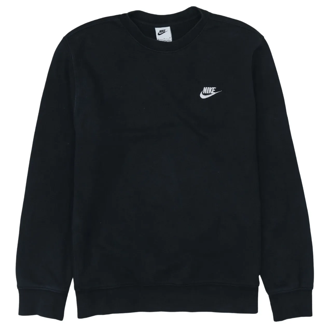 Nike Black Sweatshirt Men's Medium Embroidered Chest Swoosh Crewneck Pullover Fleece Top sold by Vintage Club