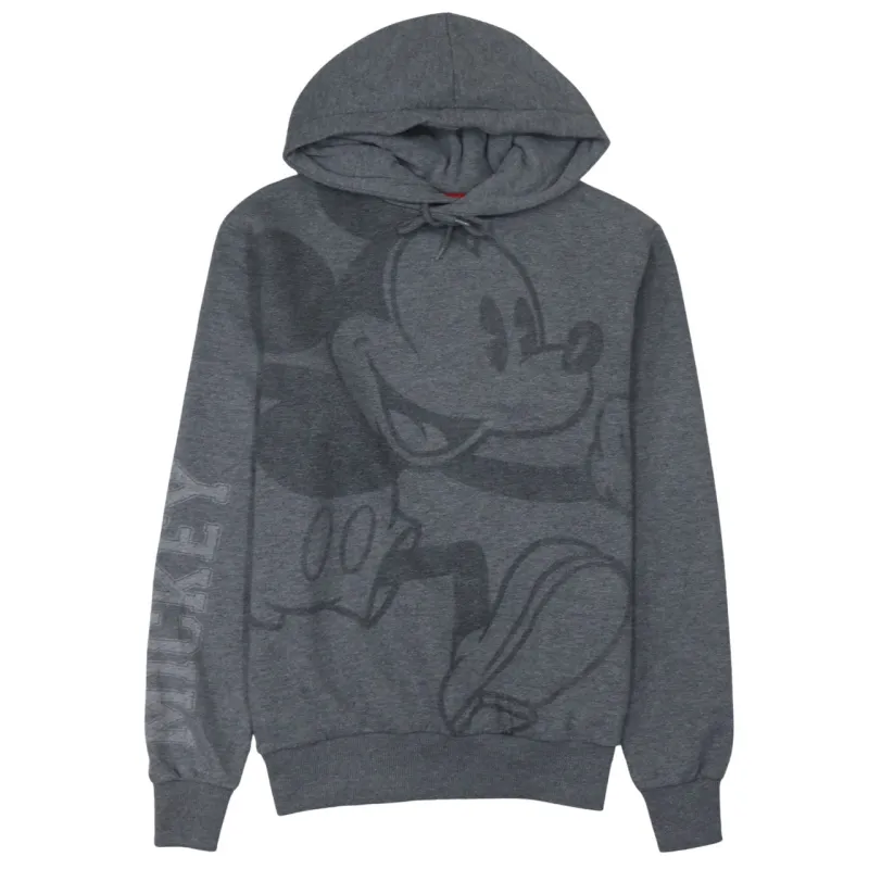 Disney Charcoal Grey Hoodie Men's Small Mickey Mouse Sleeve Logo Pullover Sweatshirt sold by Vintage Club